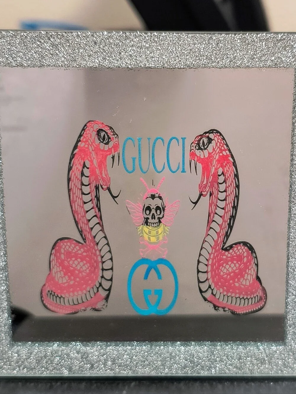 Luxury Pink Snake Logo Wall Desk Mirror